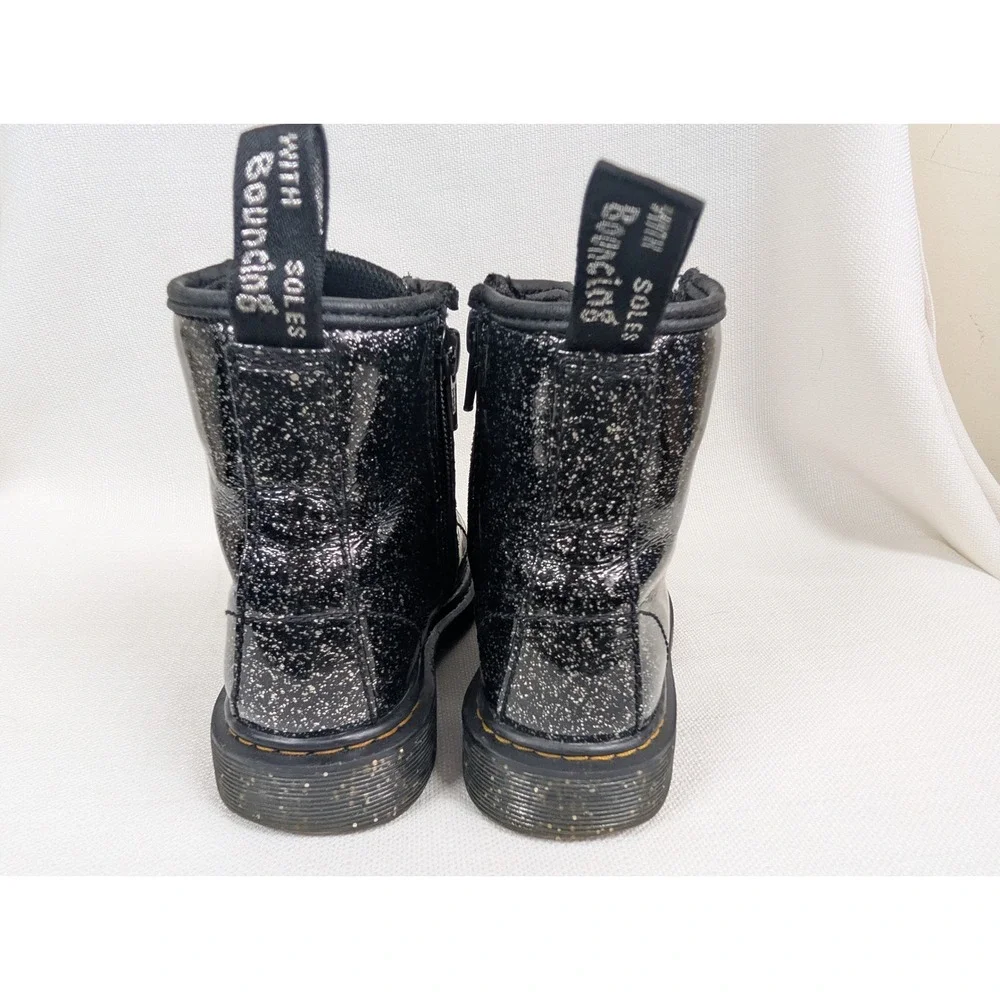 Dr Martens Kids Black‎ Glitter Lace Up Boots Sz US 1 Side Zip Combat 1460 J